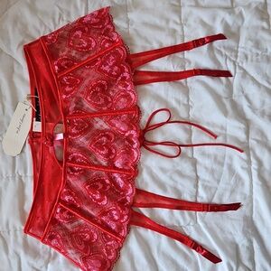 For Love And Lemons Victoria's Secret Red Heart Lace Garter Belt Size Medium